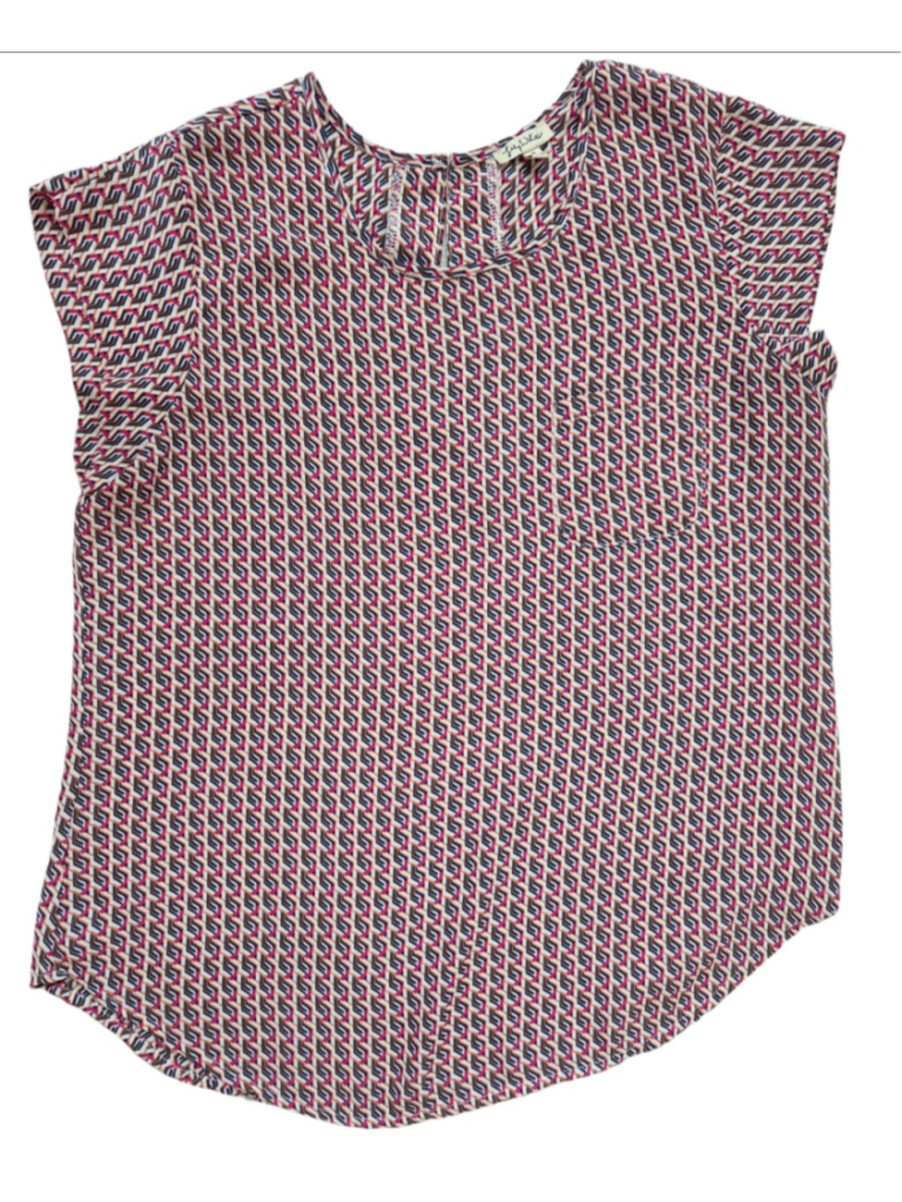 Women's Lily White Geometric Print Short Sleeve Tee, Size M, White/Pink